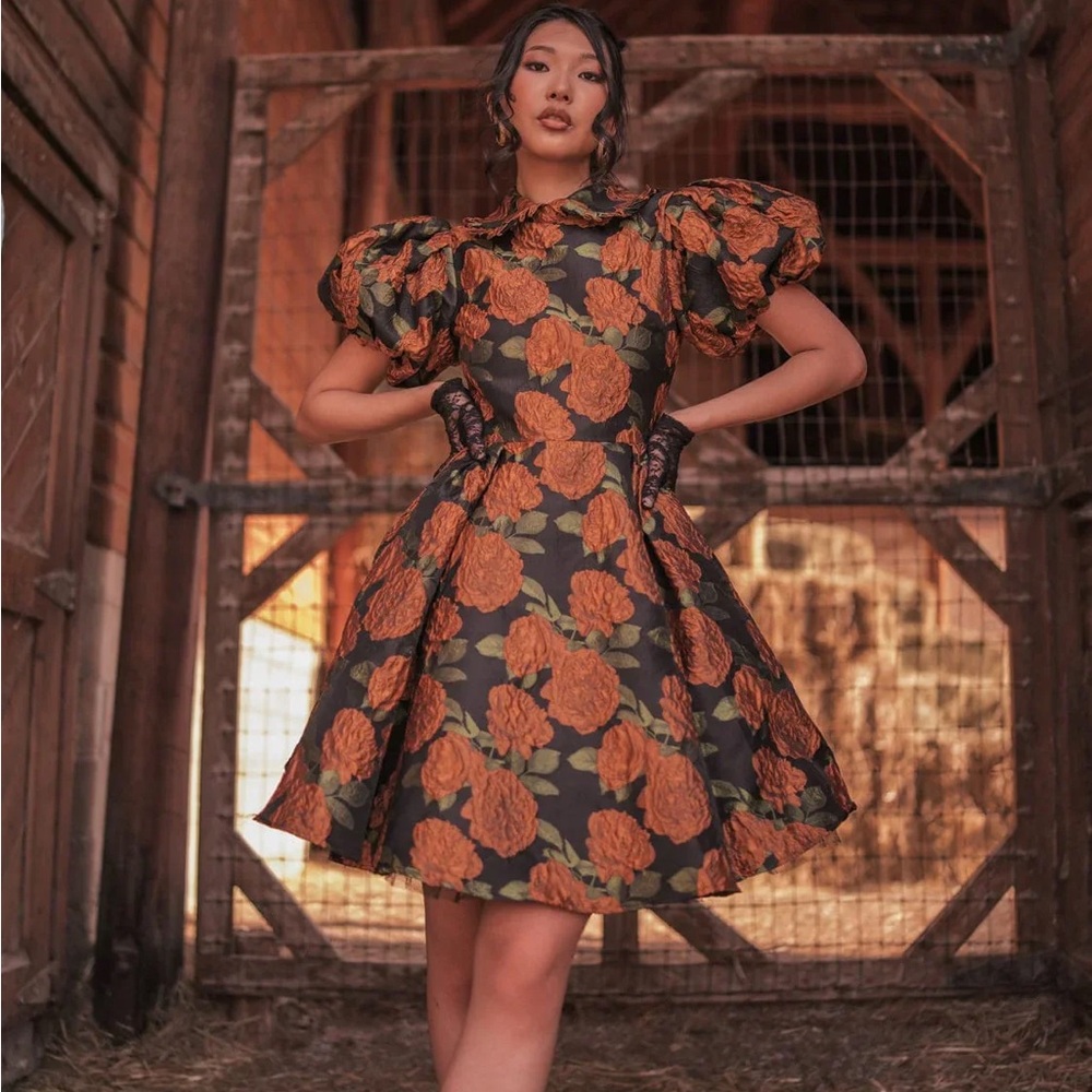 JessaKae Black and Orange Floral Dress